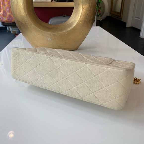 Chanel Beige Cotton Double Flap Quilted Handbag - Picture 5 of 10